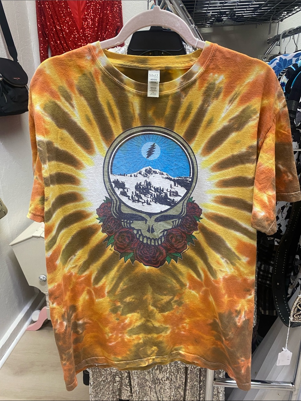 Tie-Dye Grateful Dead Skull Mountain Tee - Orange